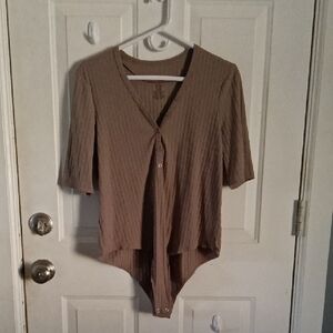 Women's Tan Ribbed Bodysuit Top